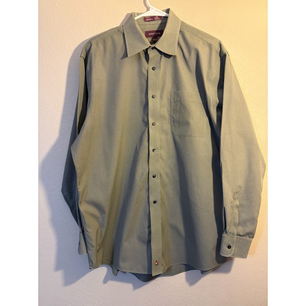 Nordstrom Mens Shirt 16.5/ 34 Traditional Fit Wrinkle Free Spring GreenLg Sleeve